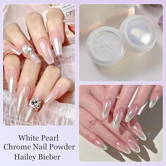 6 Colors Chrome Nail Powder, Mirror Effec Metallic Chrome Powder for Gel Nails, Sliver, Gold, White Pearl, Laser/Silver Nail Decoration Glitter Dust for Nail Art