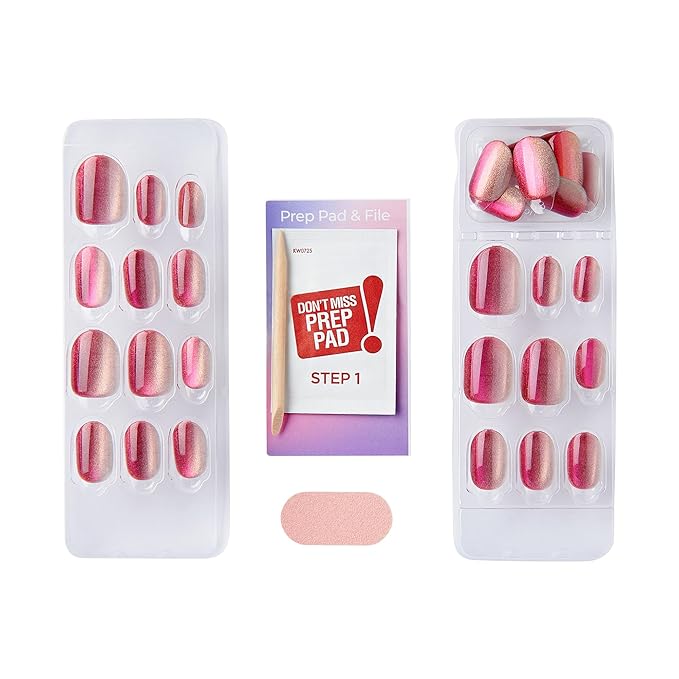 KISS imPRESS No Glue Mani Press On Nails, ColorFX, 'Walk Out', Pink, Short Size, Oval Shape, Includes 30 Nails, Prep Pad, Instructions Sheet, 1 Manicure Stick, 1 Mini File