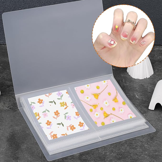 80 Slots Nail Sticker Book Transparent Artistic Sticker Album Organizer Design for Nail Desk Tidy Art Decals Holder Organizer Display Book DIY Nails Arts Design Tools Manicure Tools