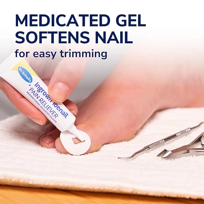 Dr. Scholl's INGROWN TOENAIL PAIN RELIEVER & TRIMMING KIT, 0.3 oz // Only OTC Treatment Proven to Relieve Ingrown Toenail Pain - Includes Medicated Gel + Foam Rings + Bandages + Clipper & Pusher Tools