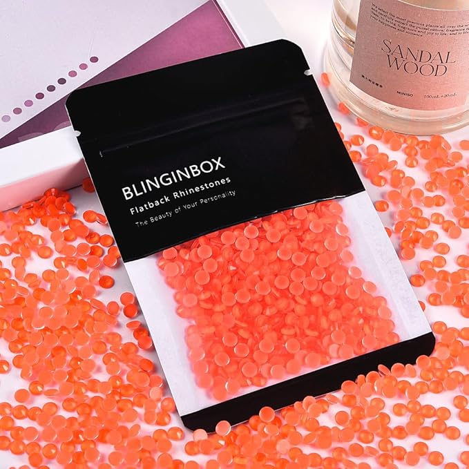 Blinginbox Flatback Rhinestones Round Gems, 1440pcs Luminous Series Glass Stones Neon Gems Non Hotfix Crystal Rhinestonesfor Nail Charms Crafts Clothes Tumblers,New Orange Red Neon,SS6.