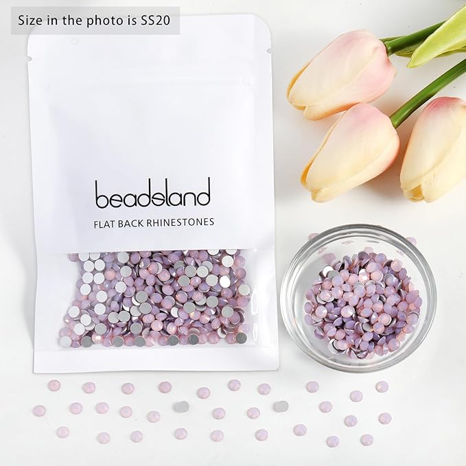 Beadsland 288pcs Flat Back Crystal Rhinestones Round Gems for Nail Art and Craft Glue Fix, Light Rose Opal, SS30, 6.3-6.5mm