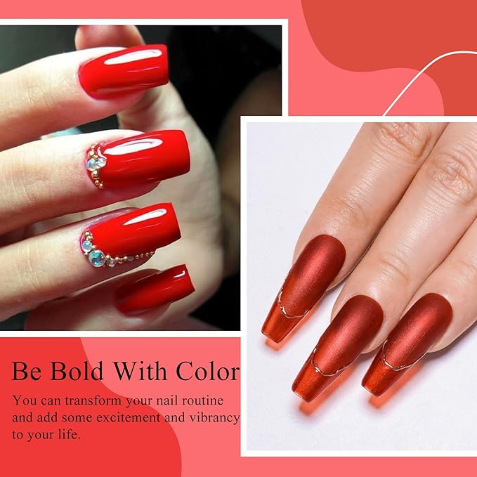 MTSSII White Red Gel Nail Polish Set, 8 Colors Black Bloody Red Shimmer Red Silver Soak Off Gel Polish Kit for Salon and Nail Art DIY at Home