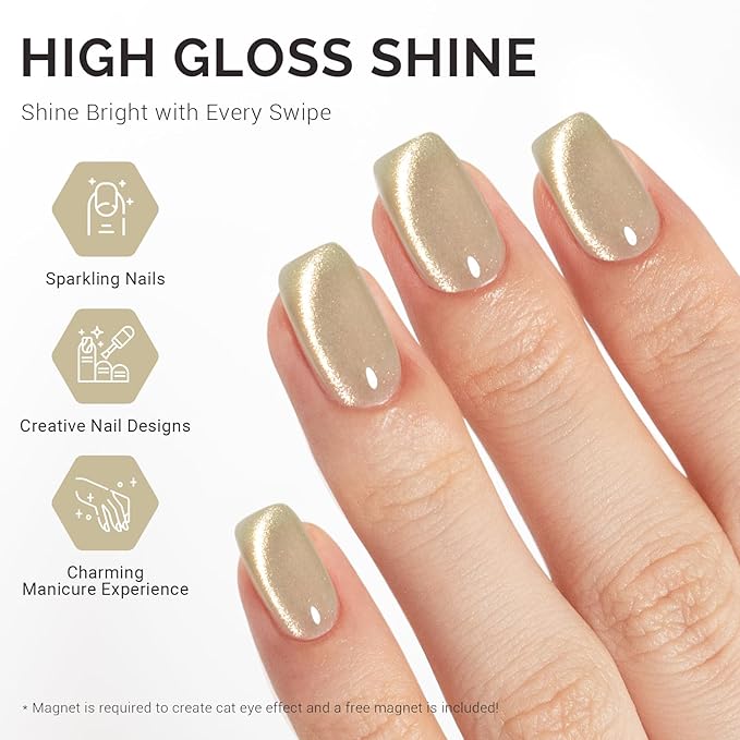 MelodySusie Jeweliver Cat Eye Gel Nail Polish, Bright Gold Glitter Holographic Magnetic Nail Polish with Magnet,0.5 Fl Oz, UV Nail Polish for Nail Art Manicure Salon DIY at Home G1060
