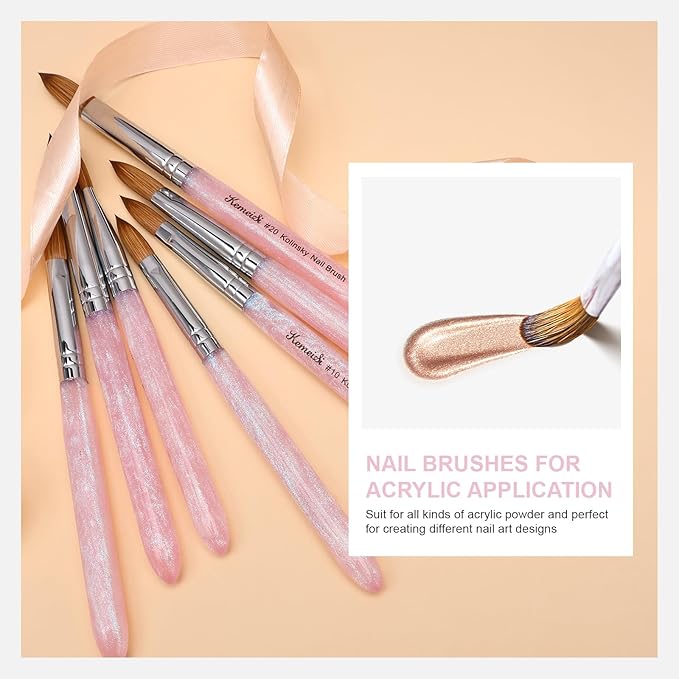 Acrylic Nail Brush Size #16, 100% Pure Kolinsky Nail Art Brushes for Acrylic Application, Sturdy Starry Handle Oval Shaped Nail Design Tools for Professional Manicure DIY, Pink