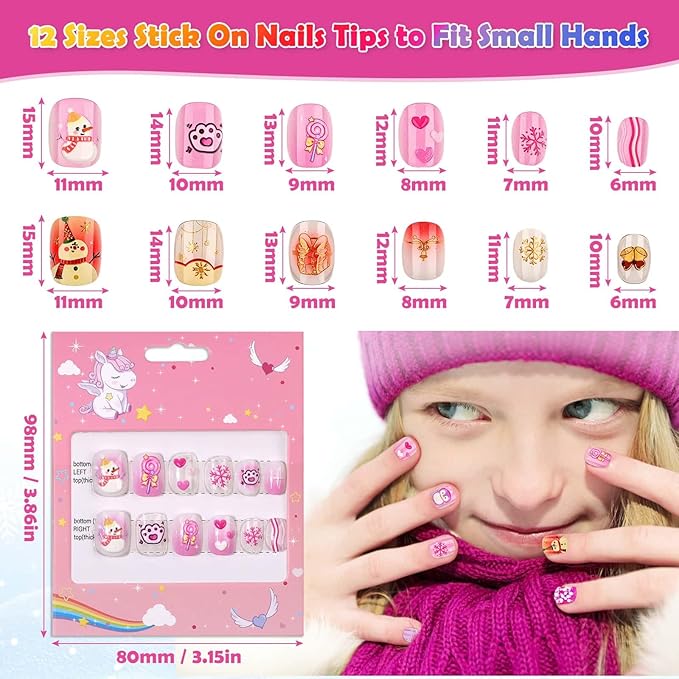 Fake Nails Set for Kids 144Pcs, Shynek 6 Pack Press on Nails Mini False Nails Girls Manicure Set for Children Toddlers, Cute Stuff for Girls Gift