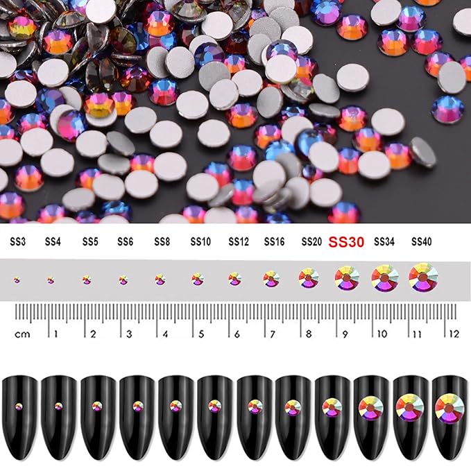 Dowarm 288-Piece SS30 Flatback Rhinestones, 6.5MM Crystal Rhinestones for Craft, Nails, Dance Costumes, Non Hotfix (SS30 / 6.5MM, Blue Flame)