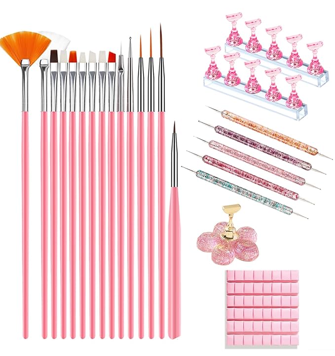 Nail Design Tools, Nail Art Tools, Nail Art Brush, Nail Stand for Press On Nails,Dual Tipped Nail Dotting Tool and Sculpture Pen, Nail Tools for Home DIY Beginner Salon Supplies