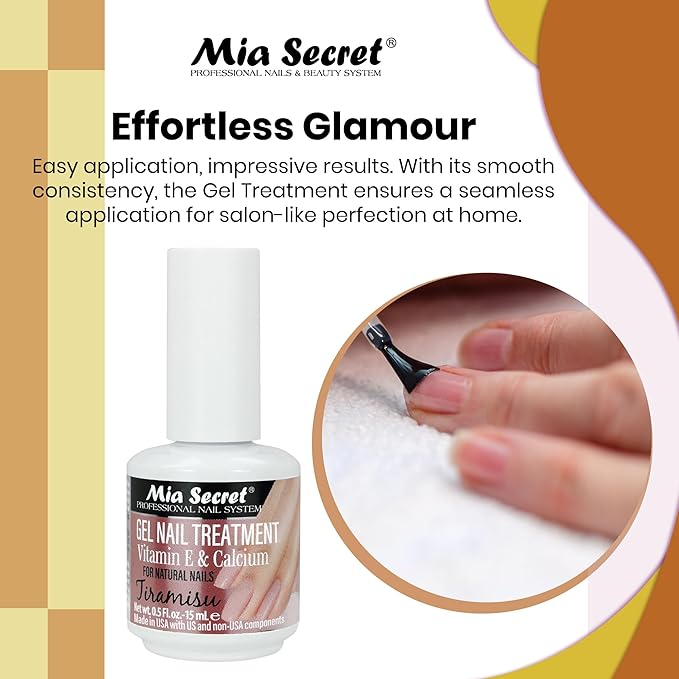 Mia Secret Gel Nail Treatment With Vitamin E and Calcium, 15ml - Nail Repair and Strengthening Polish (Tiramisu)