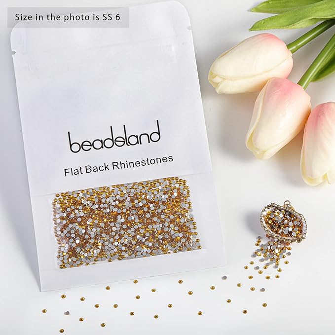Beadsland Flat Back Crystal Rhinestones Round Gems for Nail Art and Craft Glue Fix, Topaz, 1.9-2.1mm, SS6/1440pcs