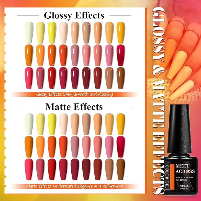 MEET ACROSS Gel Nail Polish Set,Gel Nail Kit Art Design Soak Off UV LED,Nail Art Design Gifts for Women (Set-9, 30PCS)