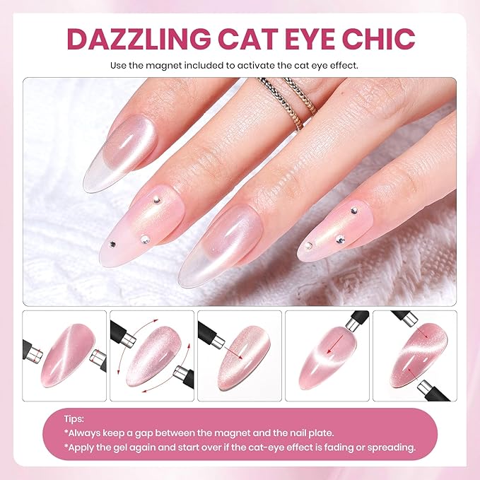 Beetles Cat Eye Gel Polish Set - 20 Colors Jelly Cat Eye Gel Nail Kit, Glowy Grace Nude White Pink Purple Base Colors, Soak Off UV Glitter Trend Nails Charms Spring Gift for Women