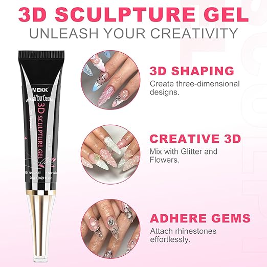 MEKK 3D Nail Gel,15g Sculpting Gel for Nail Art,No Wipe Clear Glue Designs,Molding,and Decoration,Nail Art Glue for Building,Carving,and Creating Intricate DIY