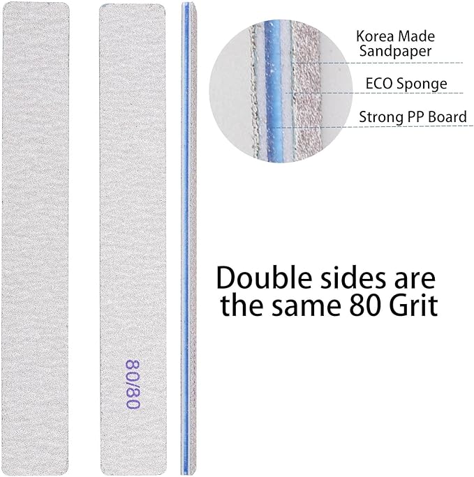 50pcs 80/80 Grit Nail Files Acrylic Nails Emery Boards File Professional Nail Art Tools for Home,Salon,Strong,Double Sided