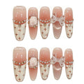 Handmade Press on Nails Stiletto French Style with Cat Eye Gradient in Oil White Adorned by a Decorative Bow and Diamonds Handmade Stiletto Press on Nails 3D Luxury Press on Nails（M）
