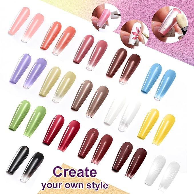Gradient Gel Nail Set,16 Color for Ombre Nude&Pearlescent Color White＆Black Nail Polish Platte Kit with 14* Nail Art Tools,Pat Painting Gel French Nail Manicure No-wipe DIY Art Home Salon