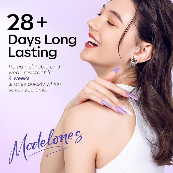 modelones Gel Nail Polish Set, 6 Colors White Blue Shimmer Violet Mermaid Hema Free Purple Glitter Periwinkle Nails Soak Off Led Nail Gel Polish for Women Girl DIY Spring Nail Art Gift