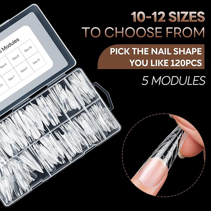 Nicedeco Poly Extension Gel Dual Nail Forms, 120pcs Nail Molds for Builder Extension, 5 Style 12 Size Dual Forms for Gel Nail Tips Nail Art Design Salon DIY Kit 1