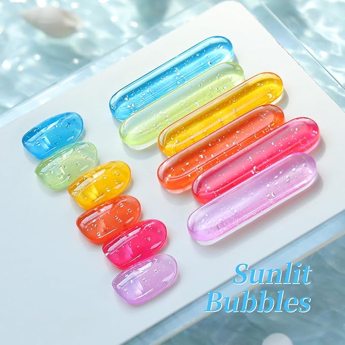 Born Pretty Jelly Pastel Gel Nail Polish Spring Summer Crystal Glass Translucent Bubble Gel Polish Pink Purple Green Blue Yellow Soak Off Gel Polish Kit for Salon Manicure and Nail Art DIY at Home