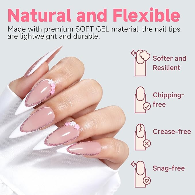 UNA GELLA Stiletto Gel Nail Tips Long: Full Cover 312pcs Half Matte Stiletto Gel Tips Press On Nails for Faster Gelly Nail Extension, Clear False Fake Acrylic Nails 12 Sizes for Her