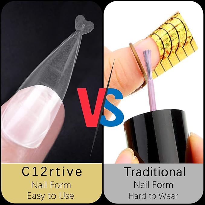 120Pcs Dual Nail Forms, Flat Stiletto Extension Poly Gel Molds - 12 Sizes Full Cover Reusable for Solid Gel, Glue Art Design - Salon & DIY