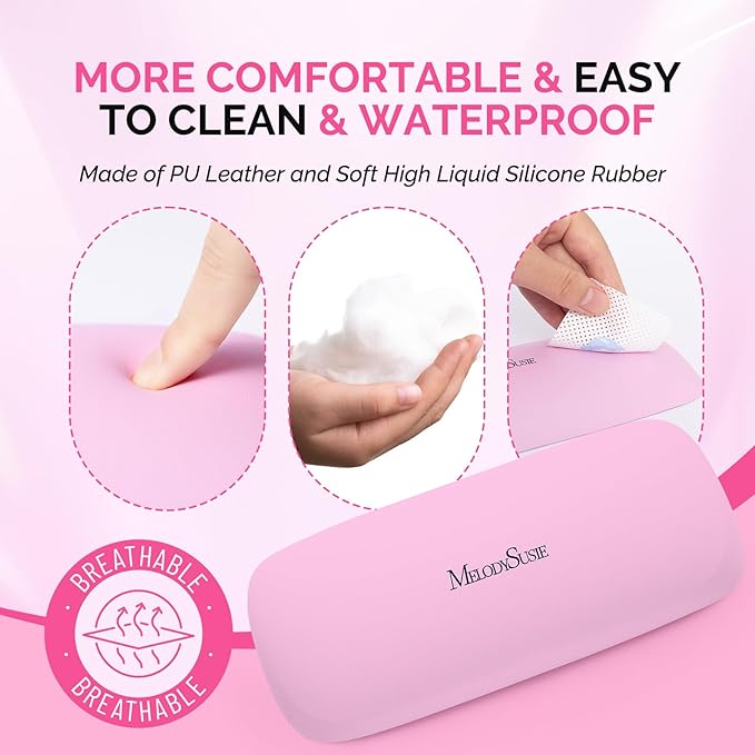 MelodySusie Nail Arm Rest, Portable Manicure Hand Rest, Professional PU Leather Nail Hand Rest Stand for Acrylic Nails, Nail Hand Pillow for Nail Tech Manicurist, Travel Salon Home, Pink