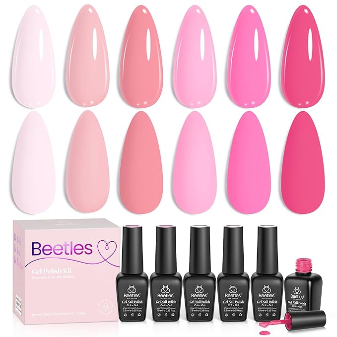 Beetles Spring Gel Polish Set - Pink Melody 6 Colors Gel Polish Set, Nude Light Baby Hot Pink Colors Spring Nails, Salon Long Lasting Soak Off UV LED Easter Nails Lamp Gifts for Her
