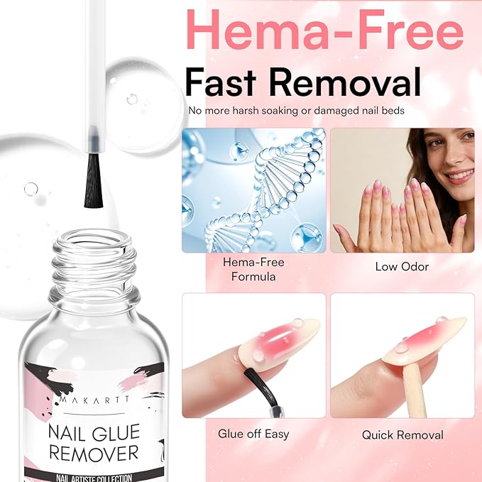 Makartt Nail Glue with Remover Kit: Super Strong,Quick Dry Nails Adhesive for Press-Ons 7ML, with Press on Nail Glue Remover, 30ML Fast Removal Debonder with 2 Droppers DIY Manicure at Home Salon