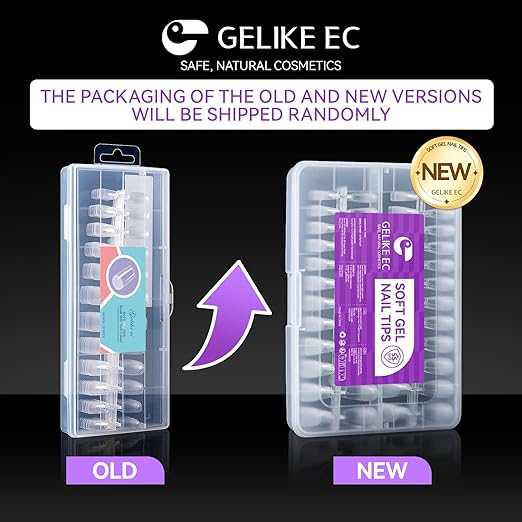 Gelike EC Extra Short Soft Gel Nail Tips Kit for Soak Off Nail Extensions,Full Cover,Coffin Shaped,Pre-buff PMMA Resin,Clear Ultra-Thin Design,15 Sizes,240 Pieces