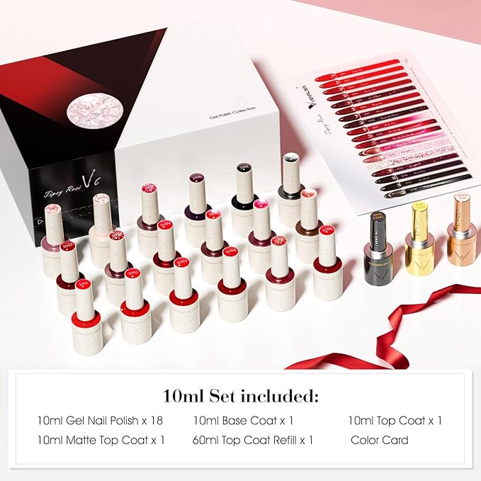 VENALISA V6 Gel Nail Polish Kit of 22 Pcs With Color Book Burgundy Dark Red Colors Glitter Cat Eye Gel Polish Set Soak Off Salon Nail Art DIY at Home Manicure
