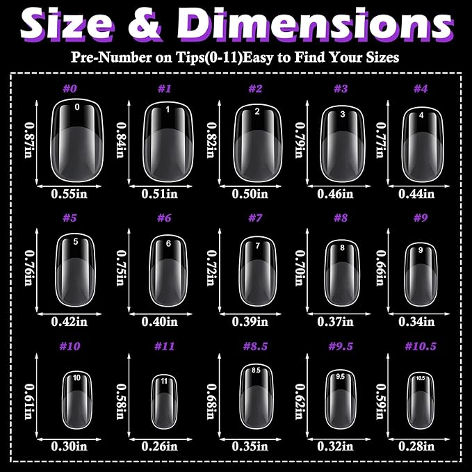 LoveOurHome 360pc Medium Squoval Nail Tips Clear Fake Nails Soft Gel Nail Tips Full Cover Round Square Acrylic Nails Clear Press on Nails Medium False Fingernail 15 Sizes for Gel Nail Extension