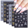 SILPECWEE 6 Sheets Halloween Nail Art Stickers, 3D Metal Nail Stickers Diamond Spider Web Nails Art Design Decal Manicure Sticker for Women Girl DIY Holiday Decoration