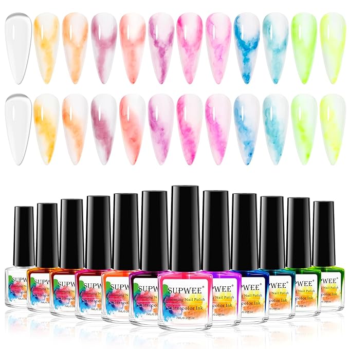 Alcohol Ink for Nails, 12 Colors Marble ink for nails Spring Summer, Marble Nail Art, Quick-Drying Nail Ink for Salon Home DIY 7ml(0.25fl oz)