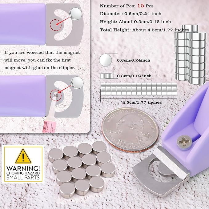 Light Purple Adjustable Nail Clippers with Magnet Sizers for Acrylic Nails, Professional Stainless Steel Fake False Nail Tip Clipper Cutter Trimmer, Manicure Tool for Salon Home Nail Art