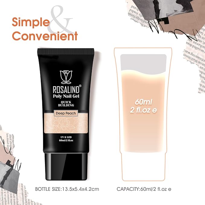 ROSALIND Nude Poly Extension Gel, 60ml Nude Poly Nails Gel for Nail Art Decoration, Hot Builder Color Nail Thickening Extension Easy to DIY Use at Home Need UV Lamp