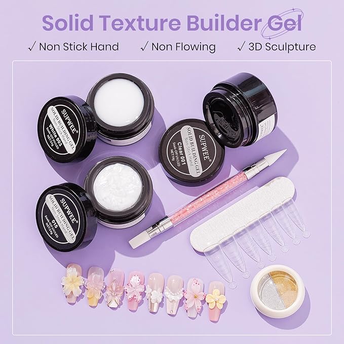 3d Sculpting Gel for Nail Art Non Stick Hand Hard Gel for Nails Clear White and Pearl White Solid Builder Gels for Nails for Extension Carving Sculpting Beauty Charms for Beignner and Salon DIY