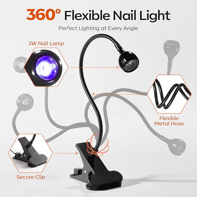 modelones X Nail Gel Kit Almond, 510Pcs Nail Tips & LED Lamp Gooseneck and Clamp, 10-in-One Glue Prep Dehydrator, 15Size Medium Almond Press on Tip Adjustable U/V Light Easy Extension DIY Women Gift