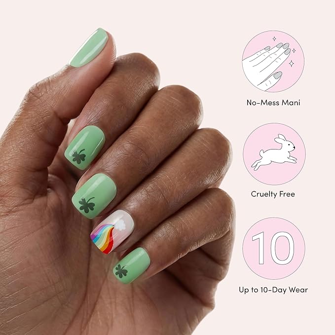 Dashing Diva Magic Press Nail Set - Over The Rainbow - Medium Square Press On Nails - Long Lasting Gel - Lasts Up to 10 Days - St Patrick's Day Gel Set - 4-Piece Manicure Kit with 30 Nails