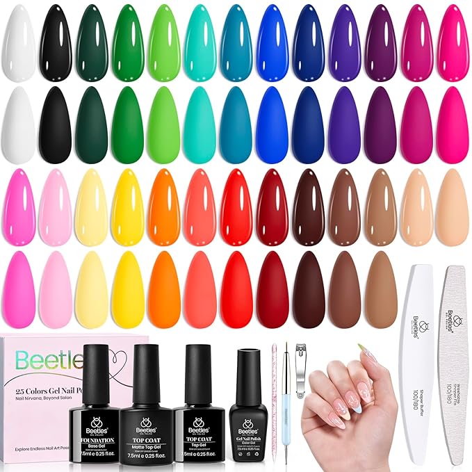 Beetles Spring Gel Polish Set - Color Rhythm Colleciton, 25 Colors Yellow Pink Blue Purple Spring Colors Polish with Base Top Coat Trendy Colors Uv LED Lamp Salon DIY at Home Nails Gifts for Women