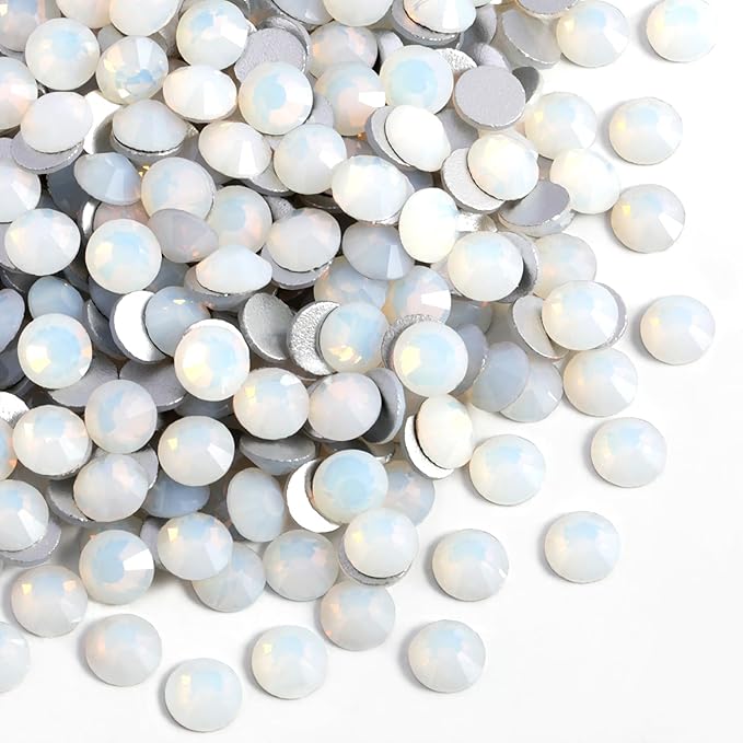 Beadsland 1440pcs Flat Back Crystal Rhinestones Round Gems for Nail Art and Craft Glue Fix, White Opal, SS10, 2.7-2.9mm