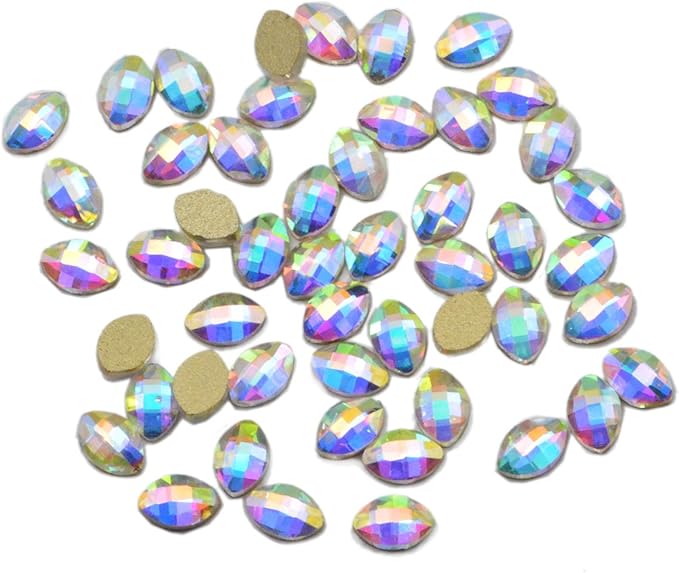 AD Beads Top Czech AB Crystal Flatback Rhinestone Nail Art Decoration Multi Shape (S07 Oval 4x6mm, 50 Pcs)