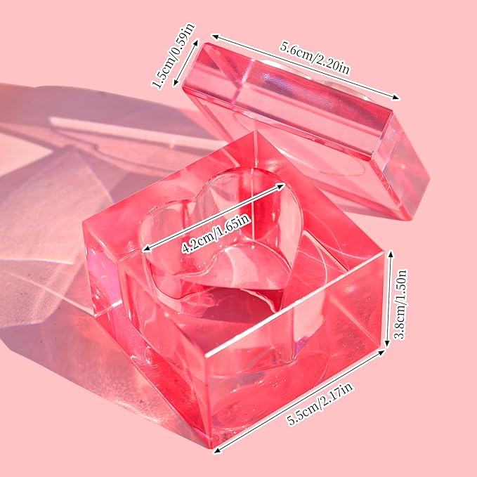 Nail Dappen Dish with Lid, Square Crystal Monomer Dish for Acrylic Nails, Monomer Holder Container for Holding Acrylic Liquid & Powder, Glass Crystal Cup for Acetone Nail Decor (Pink)