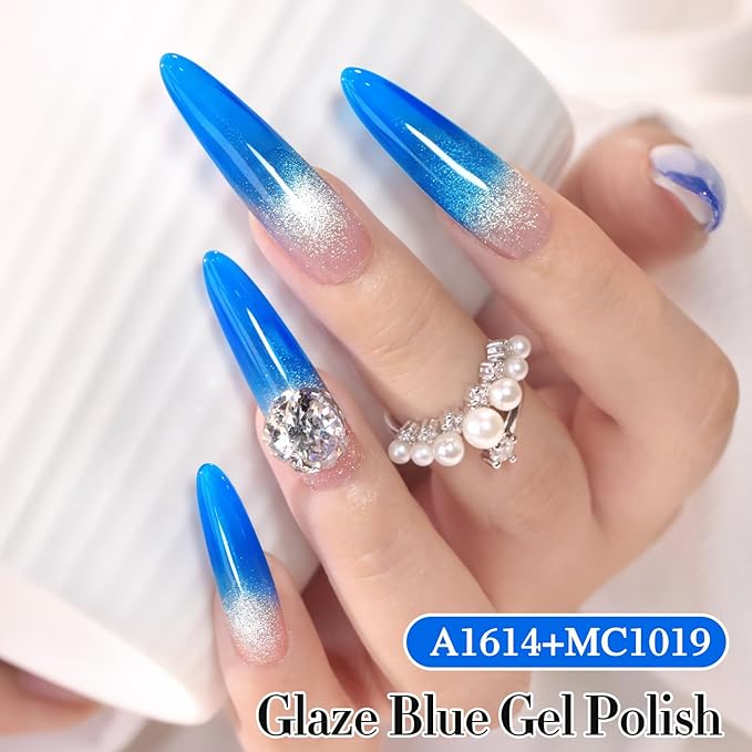 Double Rhythm 0.5 Oz Jelly Gel Polish Same Color Same Bottle Sheer Neutral Natural Light Milky Pastel 15ML Translucent Polish Art DIY at Home (Crystal Navy-A1614)