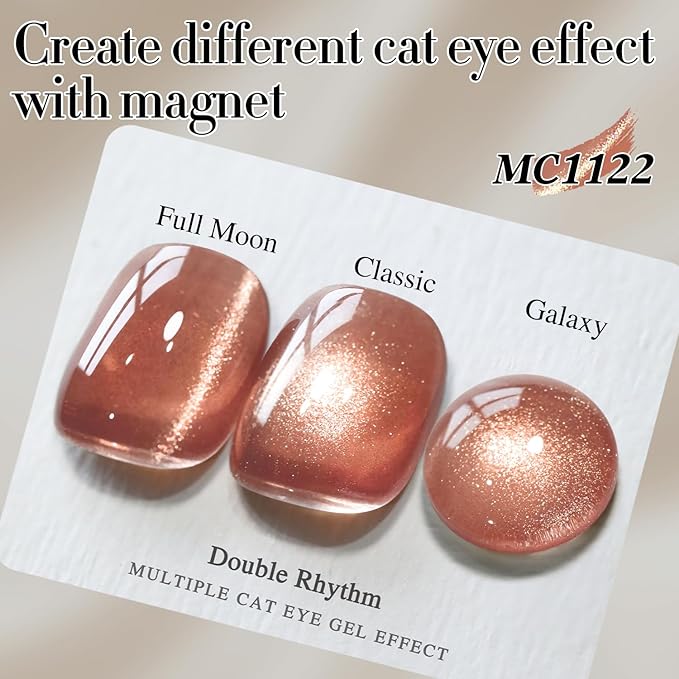 Double Rhythm 15ML Ice Glass Cat Eye Gel Polish with Magnet Holographic Glitter Shimmer Translucent Sheer Color Salon Soak Off Magnetic Nail at Home (Pink Gold-MC1122)