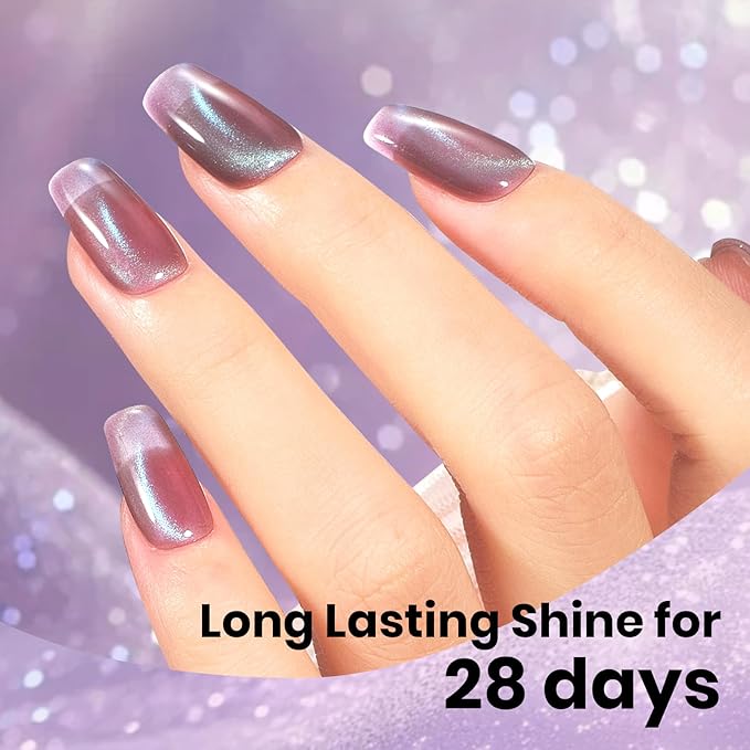 Beetles Lagoon’s Blush Purple Cat Eye Gel Nail Polish - 15ML Purple Cat Eye Glitter Gel Polish Magnetic Shimmer Effect Soak Off UV Nail Art Design Salon DIY Manicure Gift for Women