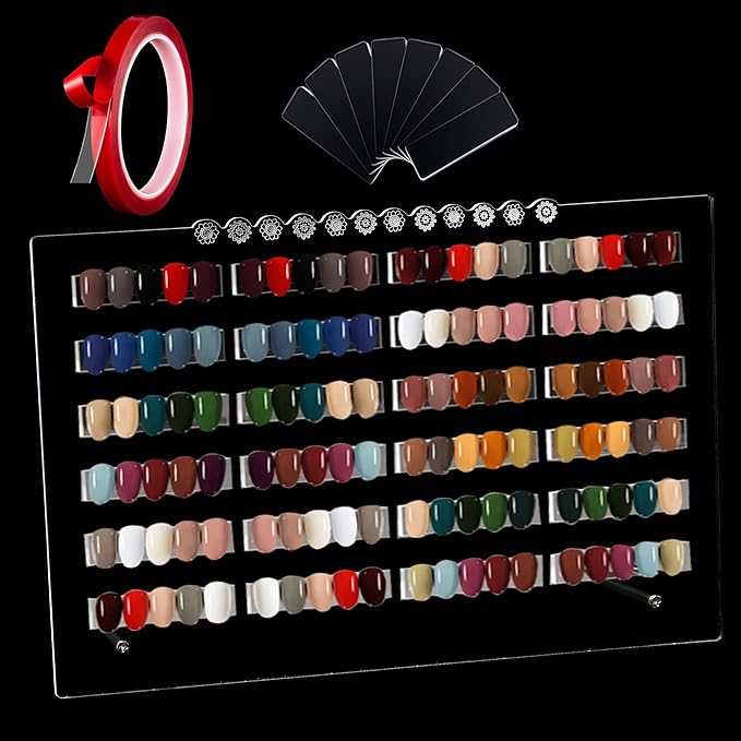 Nail Art Display Board, Acrylic False Nail Tips Sample Display Nails Colors Sample Display Stand with 50pcs Small Display tips and double side tape for Salon Nails Art Practice (Extra Large)