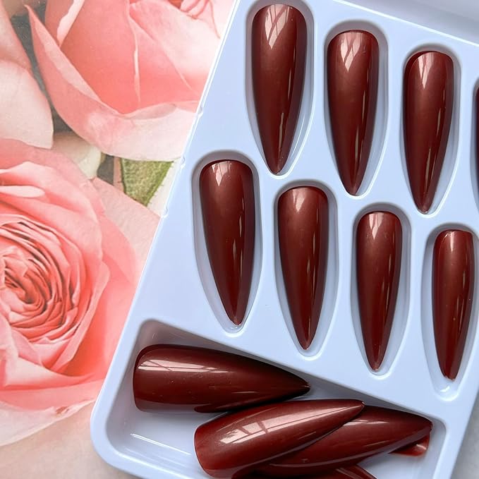 Stiletto Press on Nails Long Halloween Fake Nails Bloody False Nail Dark Red Acrylic Nails Cosplay Manicure Full Cover Stick on Nail Jelly Press on Nails for Women Girls 24Pcs