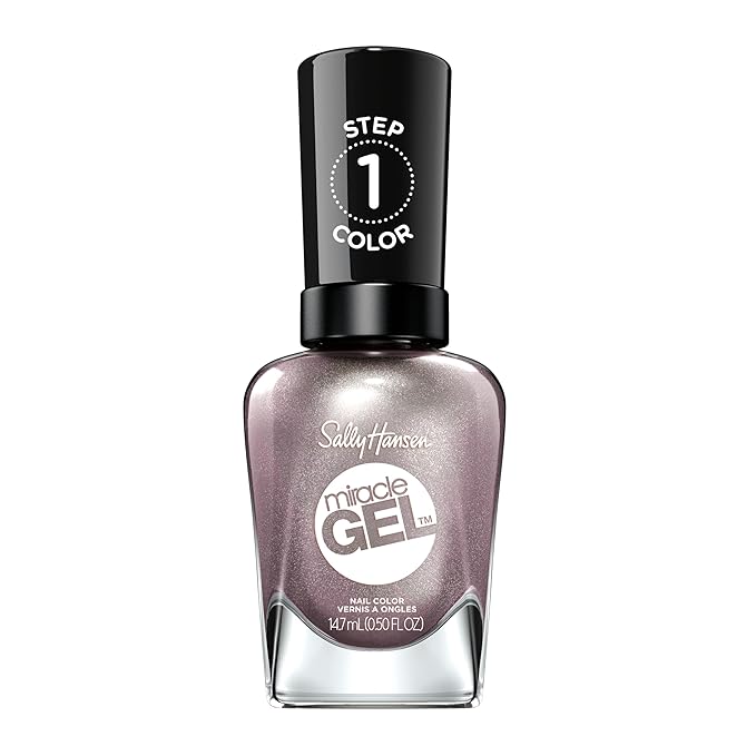 Sally Hansen Miracle Gel Salon Quality Nail Polish | Gel-Like Formula, Two-Step System, No UV Light Needed, Long Lasting | Opaque, Shimmery | 204 Adrenaline Crush | Metallic Plum Brown Nail Polish