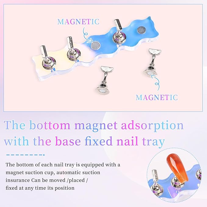 ANGNYA Nail Stand for Press on,2 Set Aurora Nail Holder for Painting Nails Press on Nail Stands with 96 Pcs Reusable Sticky Putty for Nail Art Display Home & Salon Use