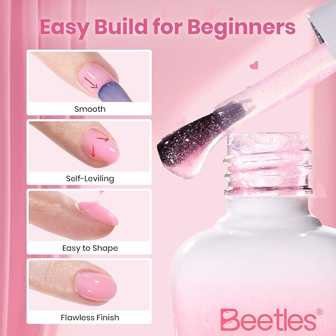 Beetles Builder Gel Nail Kit with MINI Nail Lamp-Blush Charm Valentine's Edition Nail Thickening Strengthening Building Apex for Beginner DIY Salon at Home with Base & Top Coat,Pink Builder Nail Gel